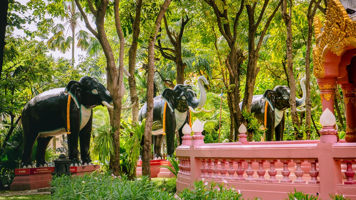 The gardens that surround the Erawan Museum in Bangkok, Thailand.