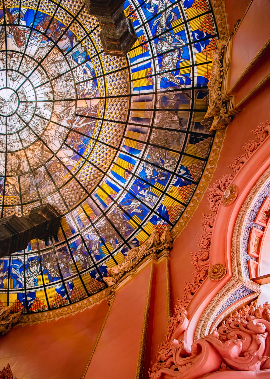 The stained glass ceiling of Bangkok, Thailand's Erawan Museum.
