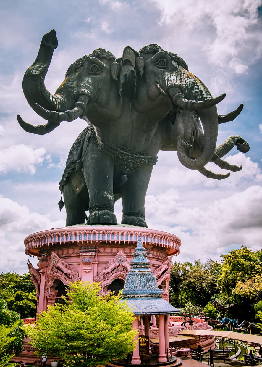 The three headed elephant statue at the Erawan Museum in Bangkok, Thailand.