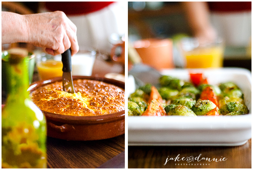 two photos of the vegetable frittata and the brussels sprouts and tomatoes we had on the second day in Savannah, Georgia