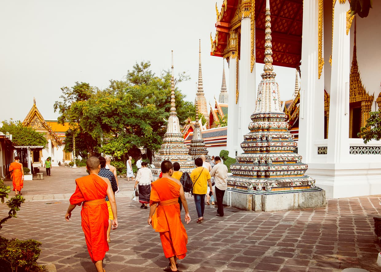 Buddhist Monks at Wat Pho in Bangkok, Thailand.