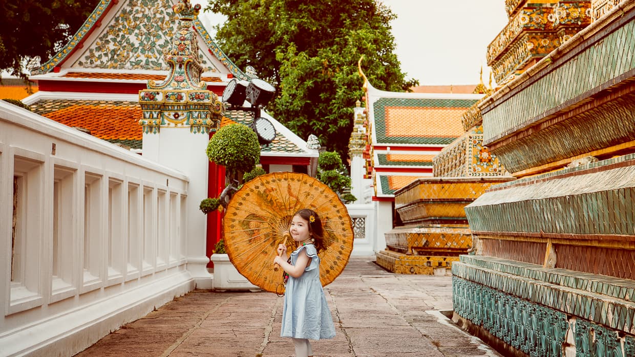 Thai umbrella in Wat Pho, Bangkok, Thailand.