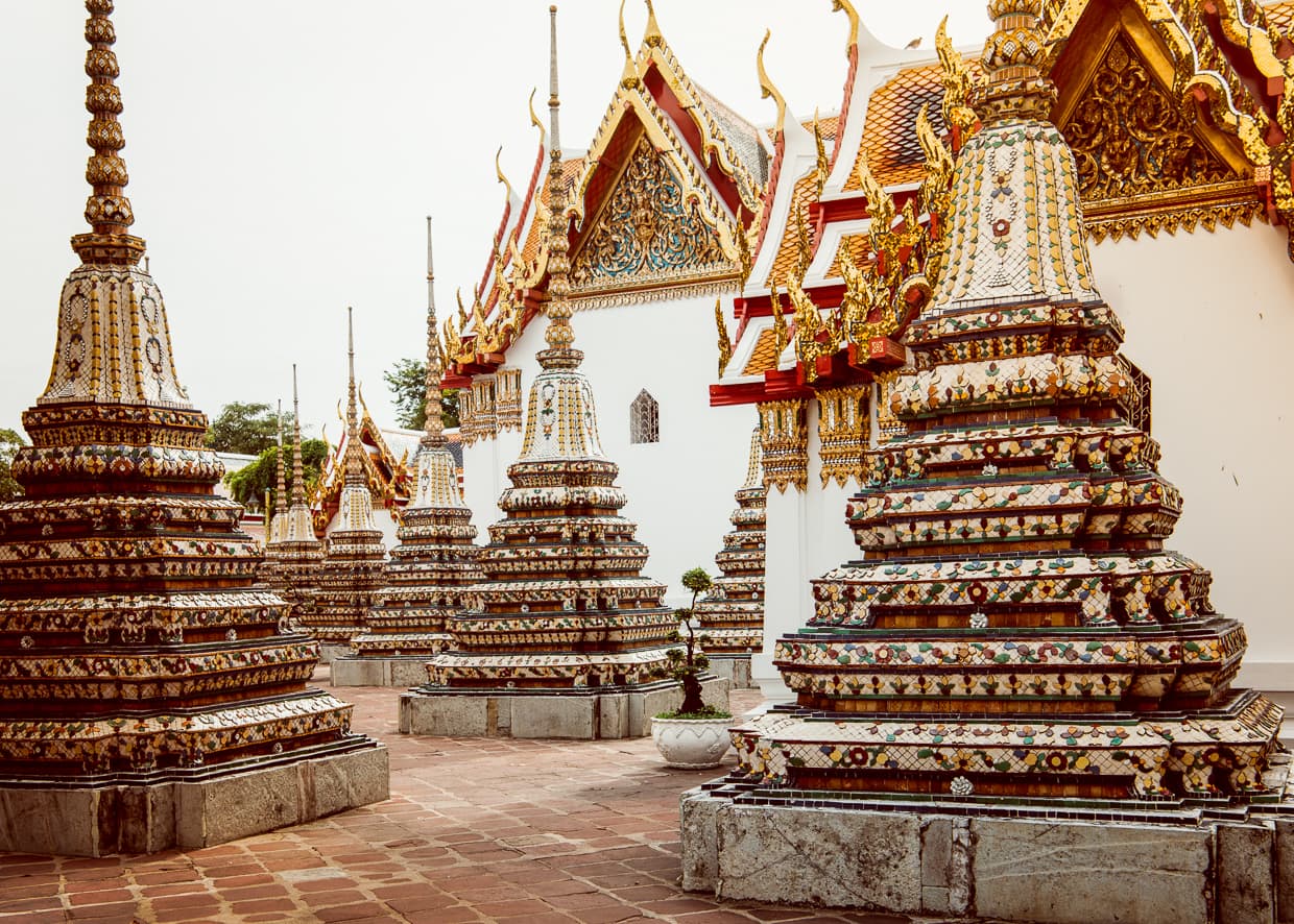 Small chedis of Wat Pho in Bangkok, Thailand.