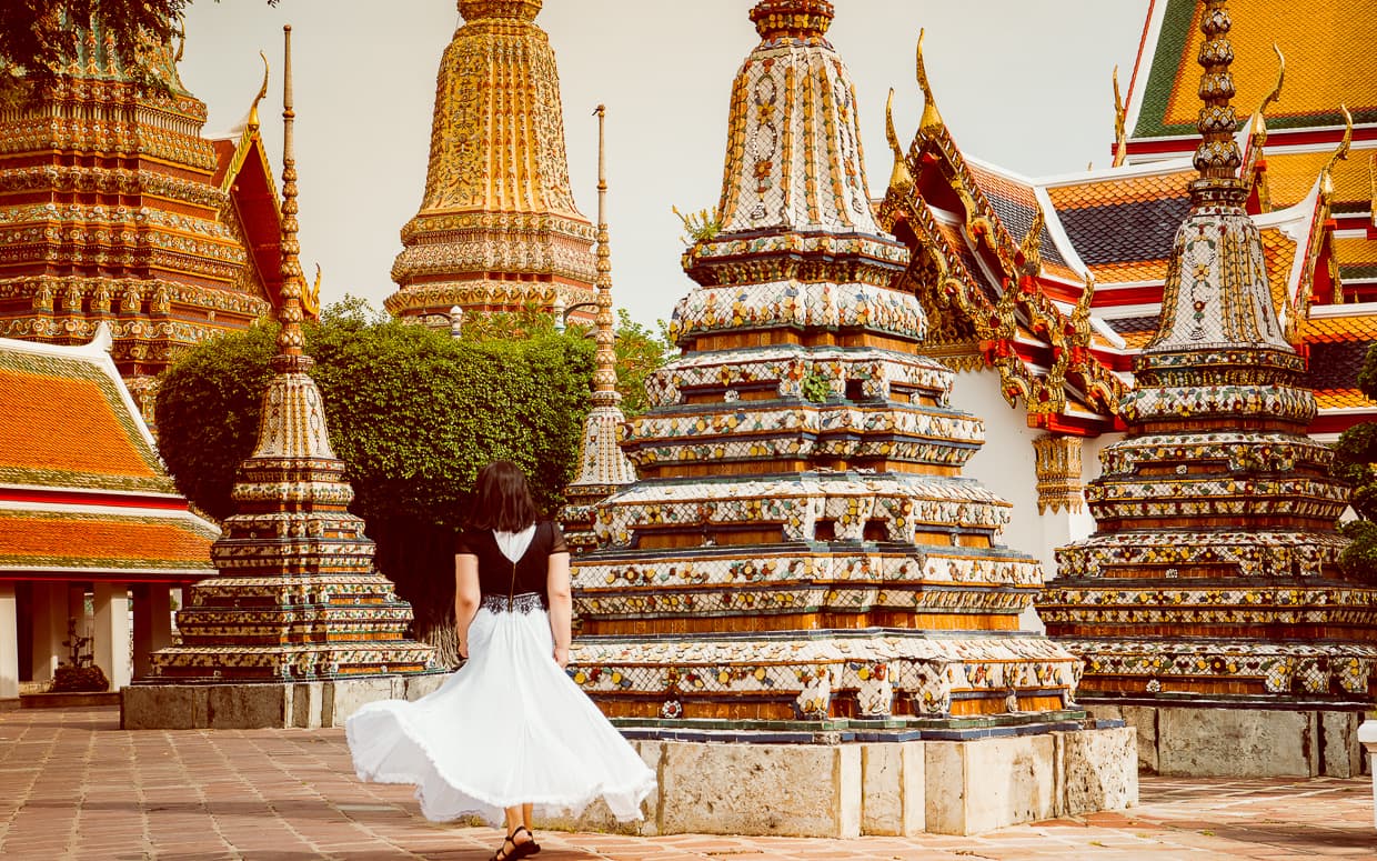 Walking through Wat Pho in Bangkok, Thailand.