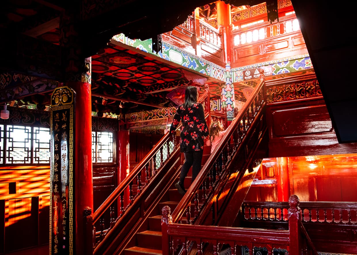 The stairs inside Wangu Tower. Lijiang, China.