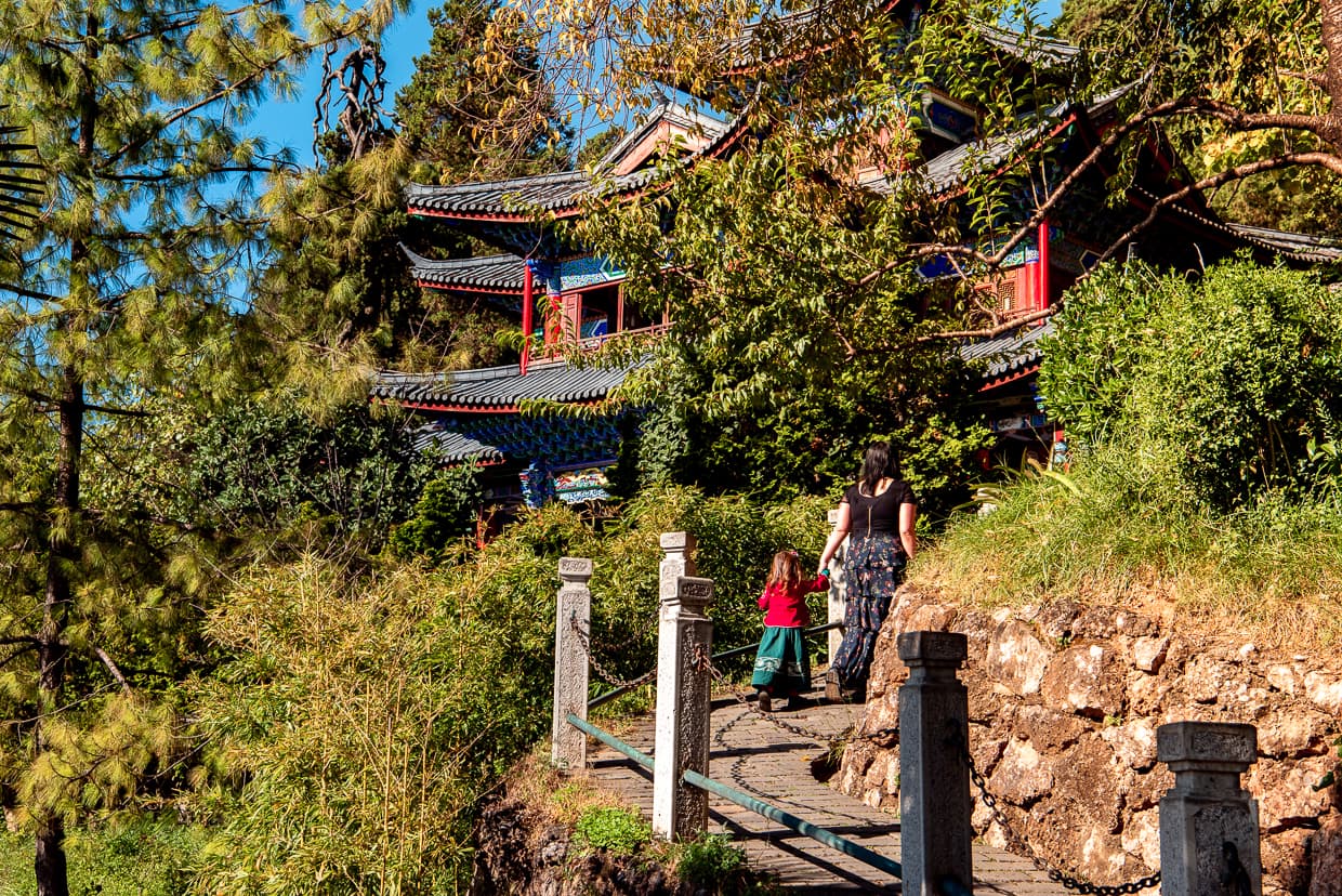 Lijiang, China. Climbing the hill in Mufu Palace.