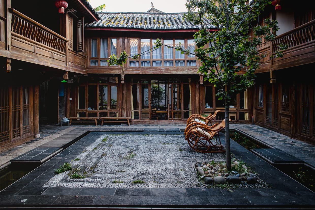 The courtyard at Banxi Caotang Hotel in Lijiang, China