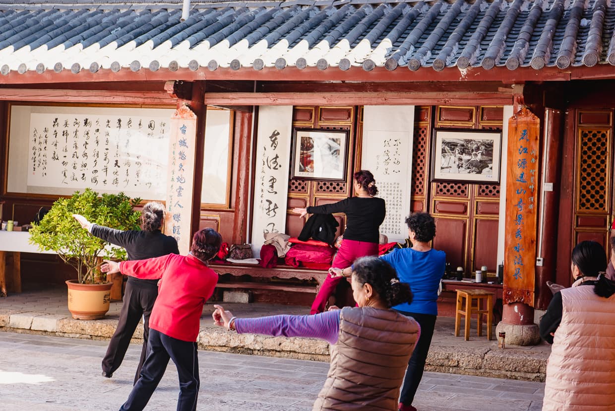Traditional dance practice across the street from our Lijiang, China hotel.