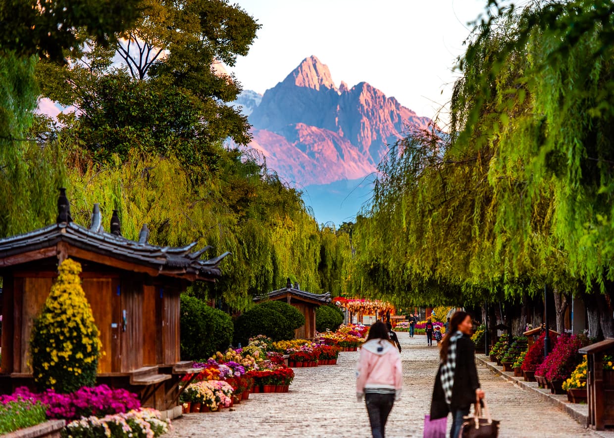 The Jade Dragon Snow Mountain over the Lijiang, China Old Town.
