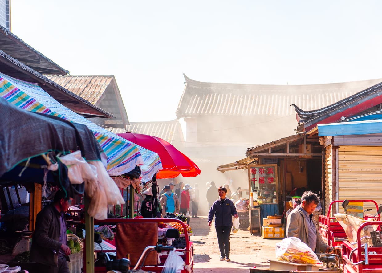 A busy street near the Lijiang Old Town.