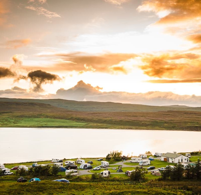 The Isle of Skye Camping and Caravanning Club Site at Sunset.