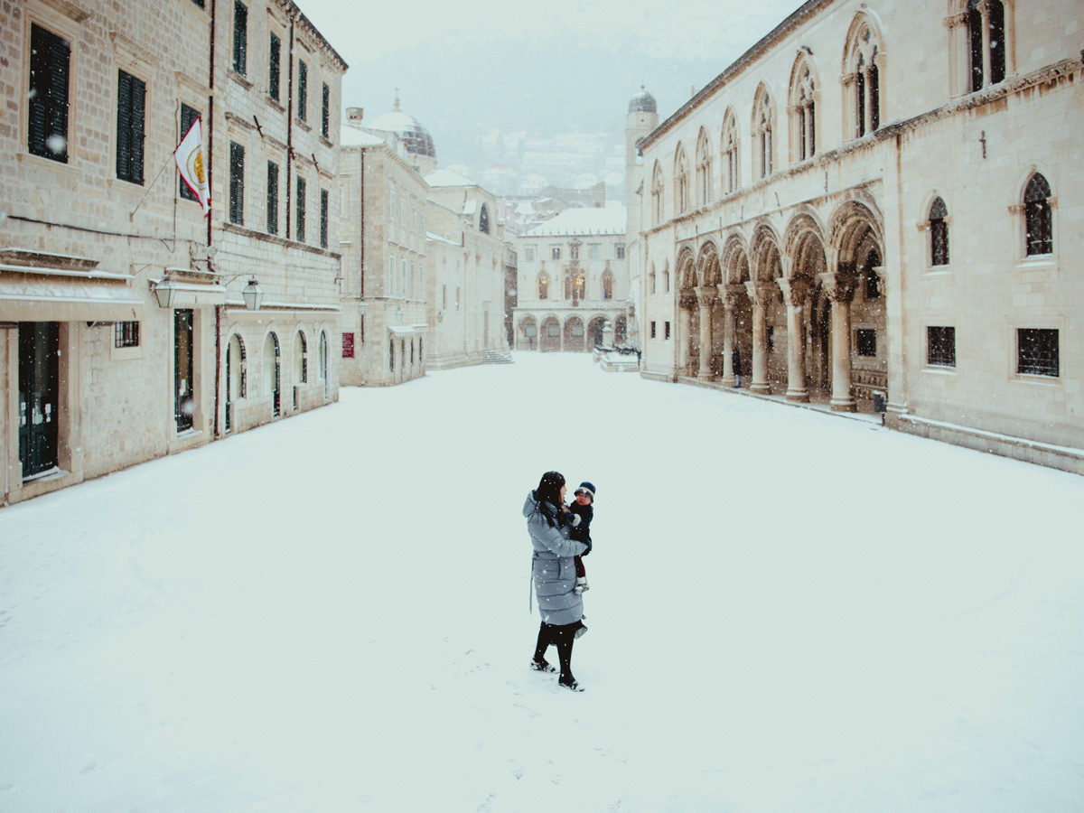 A dubrovnik street covered in snow