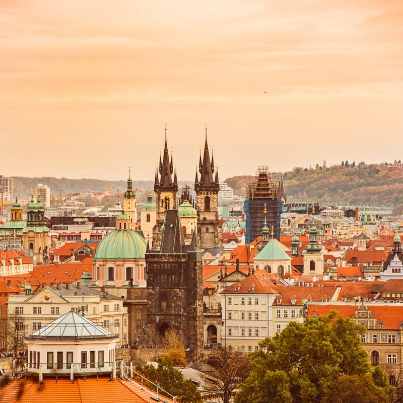 Petrin Park has a great view of the Prague Old Town.