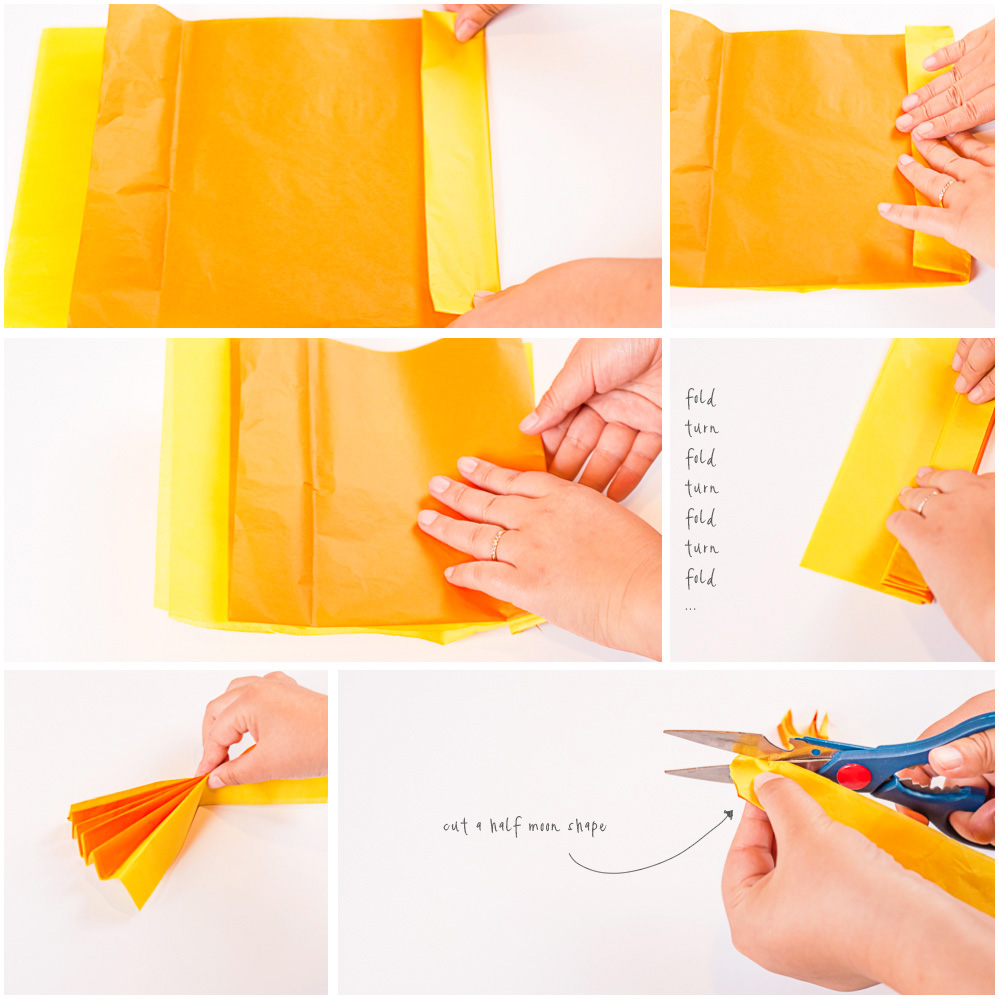Steps for folding the paper for the flower