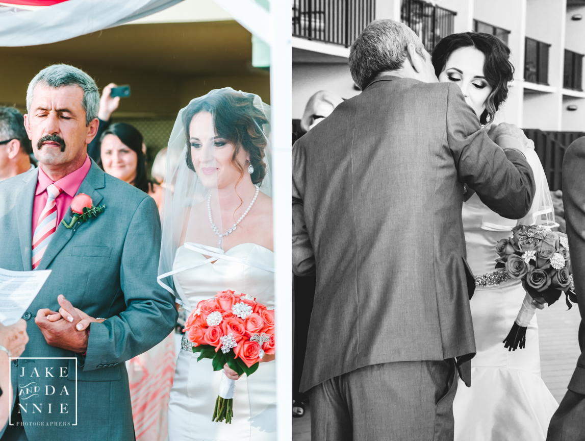 Father of the bride gives his daughter away at florida beach wedding