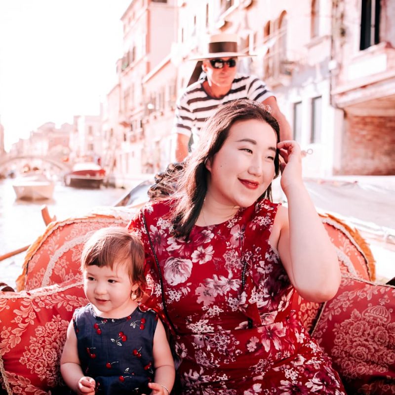Enjoying a gondola ride in Venice, Italy.
