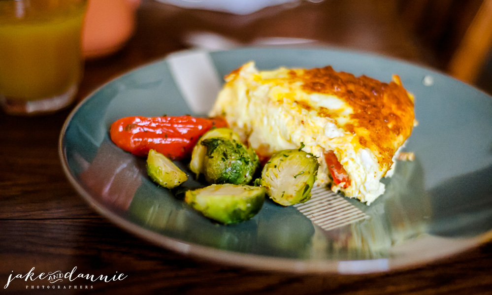 Brussels sprouts, roasted tomatoes and frittata, served by our Airbnb host, sue