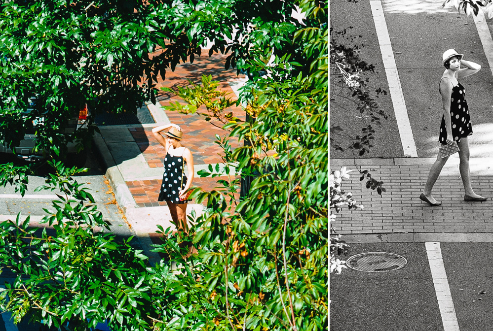 Crossing the road in a polka dot dress by #JakeandDannie