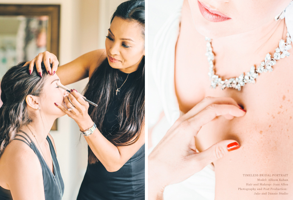 Applying bridal makeup before a photo session