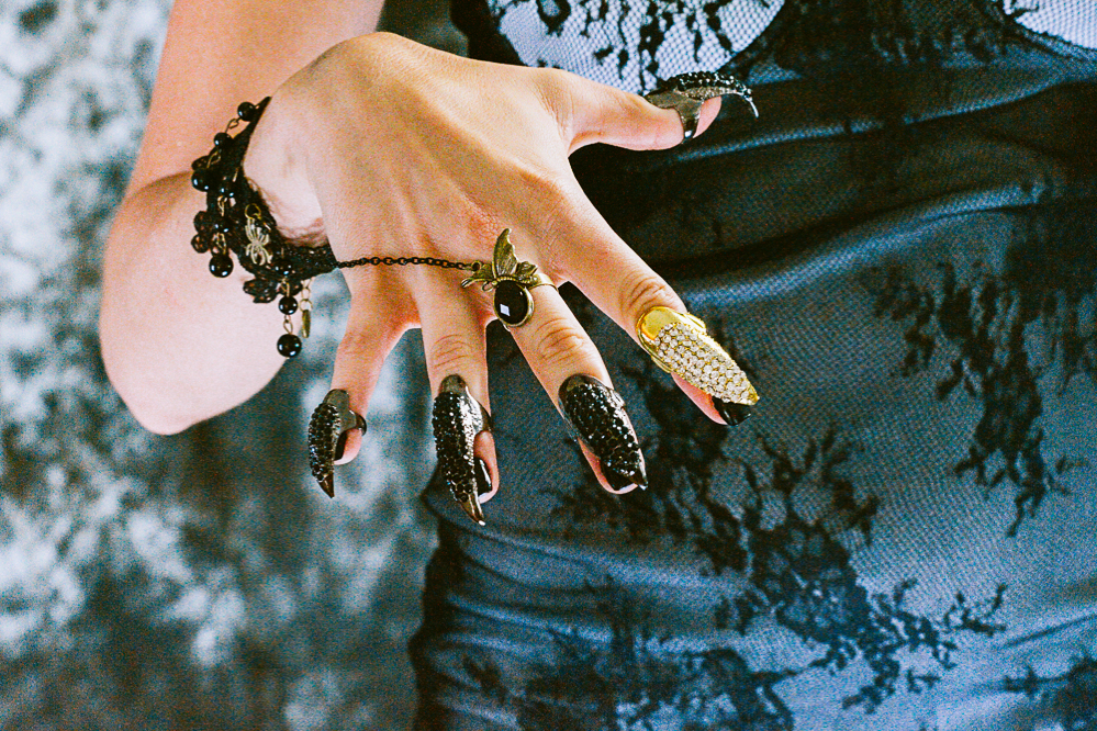 Since this was a halloween fashion shoot, the model wore these claws