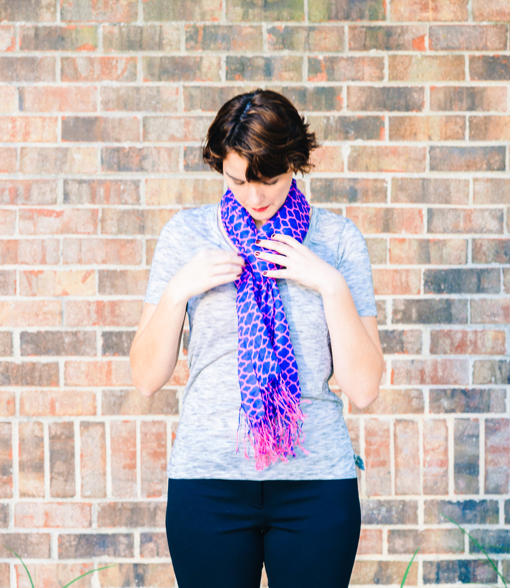 A scarf is a great way to add a splash of color to your wardrobe.