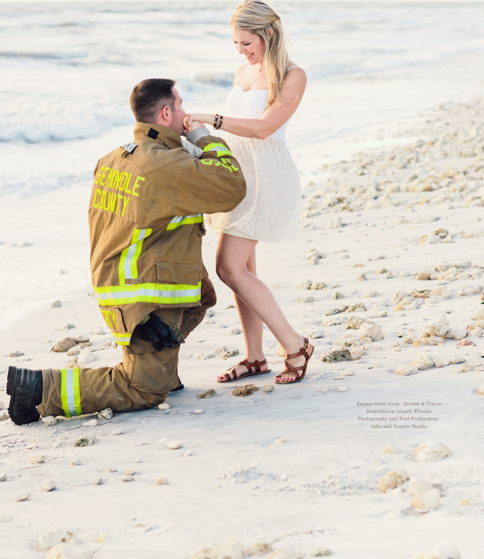 Firefighter reenacts proposal on the beach