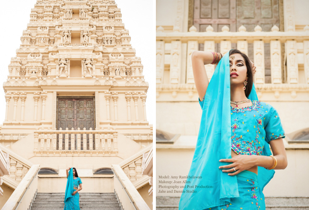 Indian style glamour photography on steps of a temple